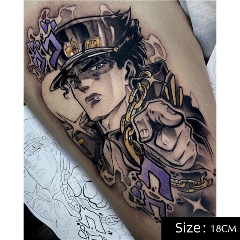 

Anime JoJo's Bizarre Adventure Temporary Tattoos Cartoon Kujo Jotaro Tattoo Body Art Waterproof Fake Tatoo Sticker for Woman Men