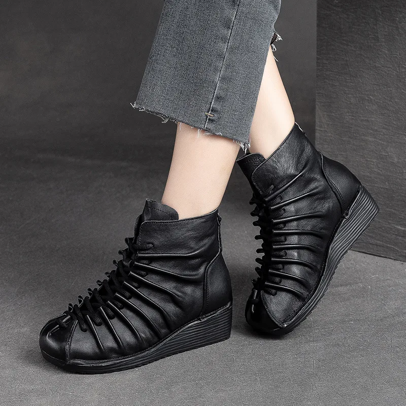 

Ankle Boots Women Leather Shoes Wedge heels Women Handmade Genuine Leather knight Boots Ladies Shoes Brand 2023 Winter