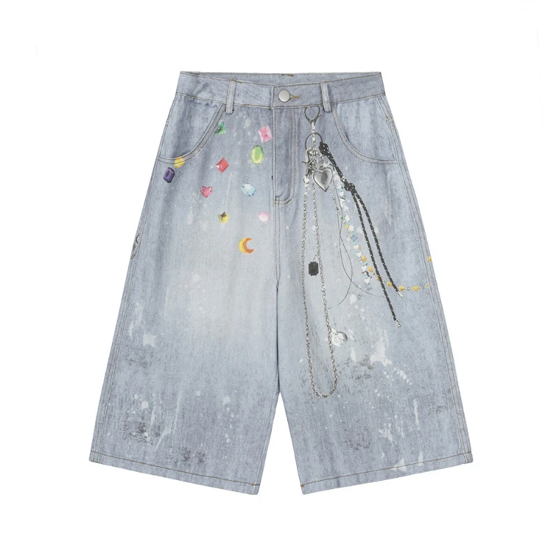 

2025 Summer New Mens Shorts Japanese Streetwear Washed Distress Jeans Shorts Man Hip Hop Pure Cotton Casual Straight Shorts Male