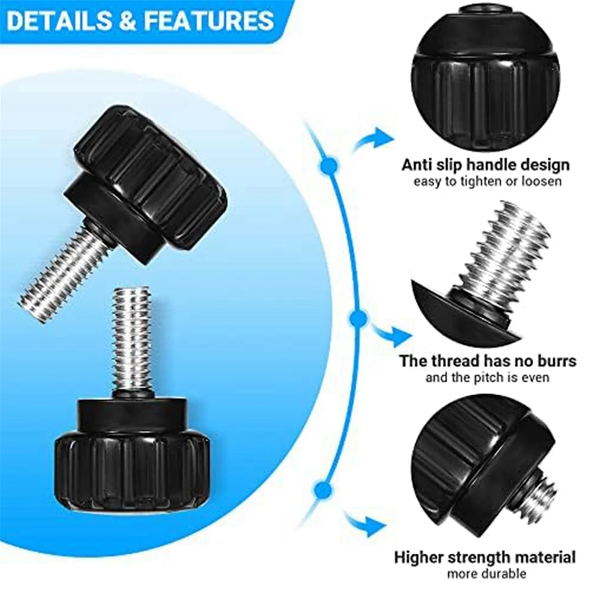 Винтовой накатанный винт, 20 шт., M4 X 10 мм крепежные болты, винтовые ручки, ручки, черные круглые зажимные винтовые ручки