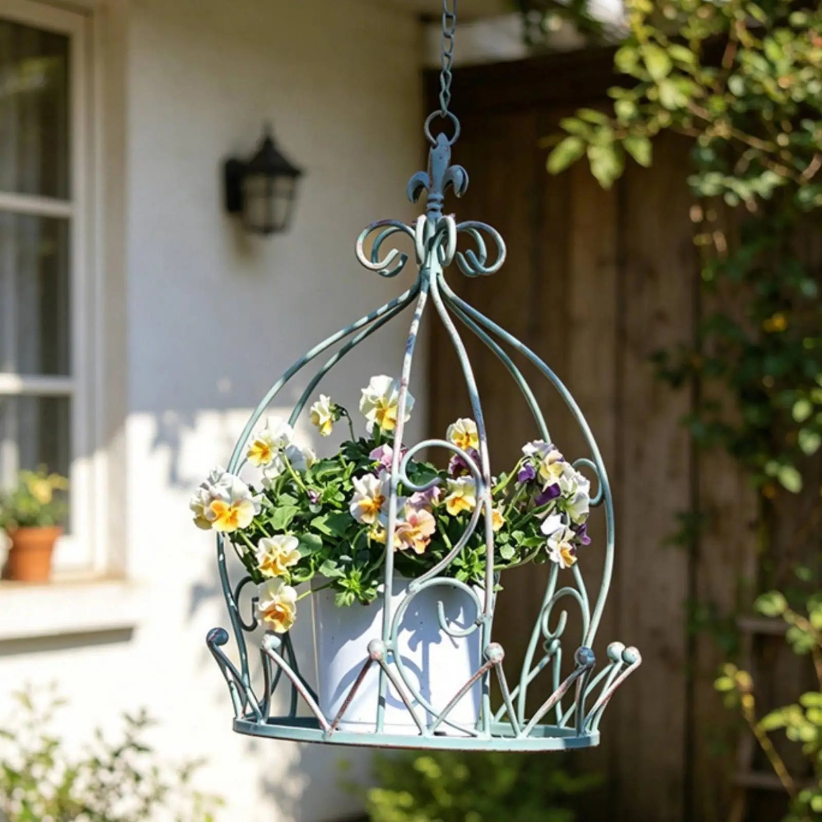 Crown Hanging Planter Outdoor Use Iron Hanging Basket Ornamental Design Crown Plant Holder for Balcony, Patio
