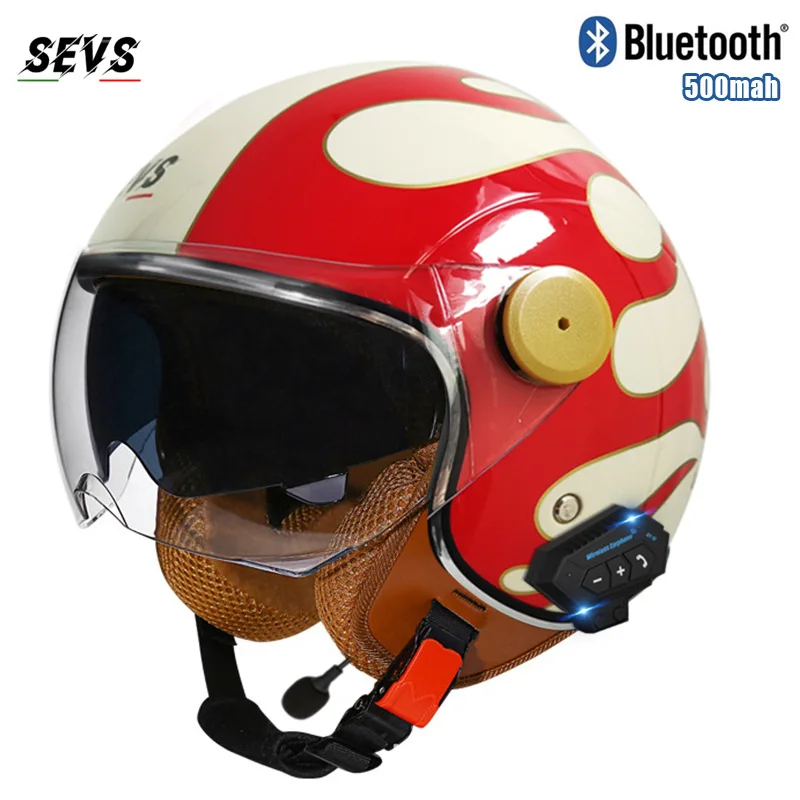 

DOT Certified Four Seasons Dual Mirror Motorcycle Bluetooth Half Helmet for Men and Women Motorcycle Retro Helmet