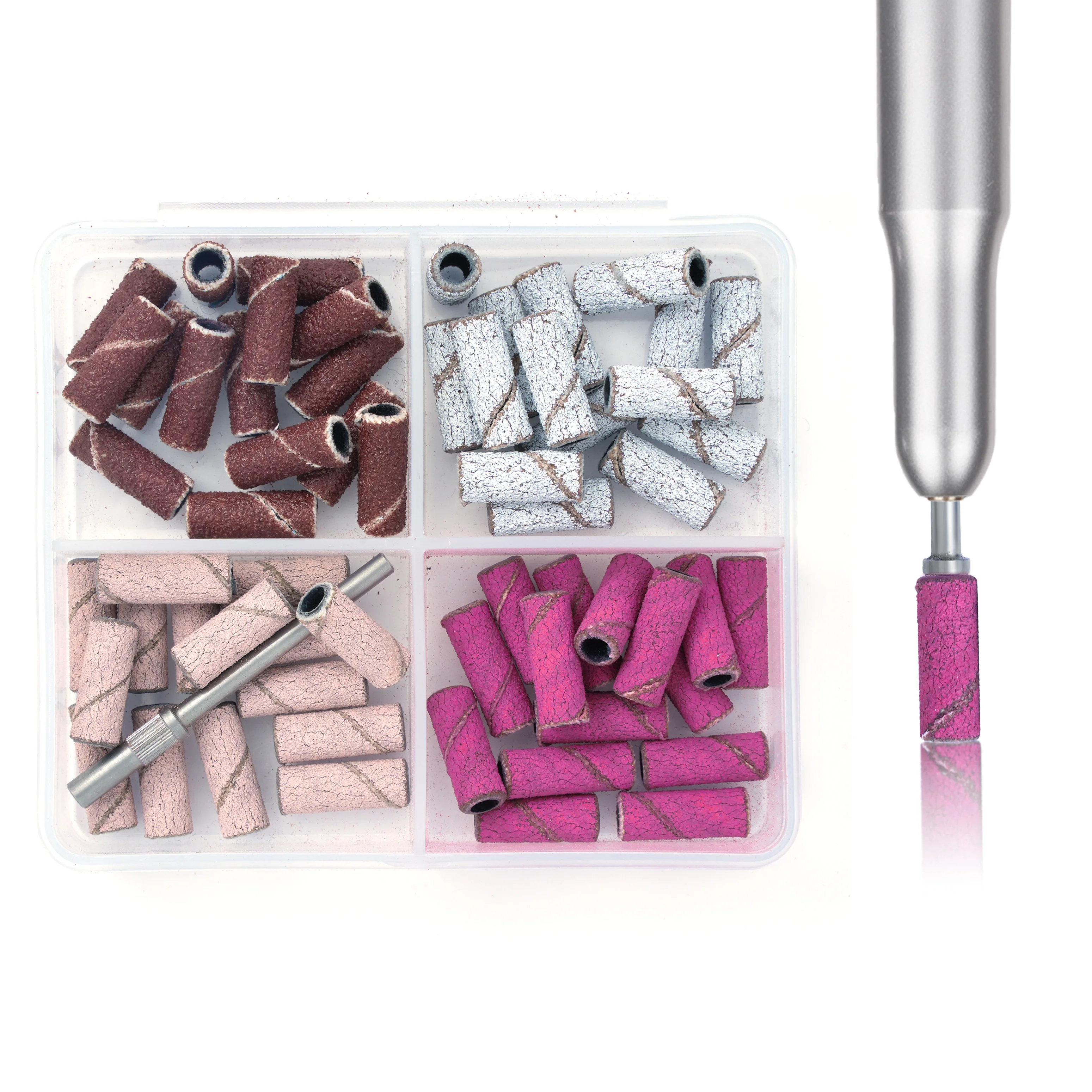 

60pcs/box Pink Mini Sanding Bands Kits Nail Drill Bits Stainless Steel Mandrel Sets Electric Manicure Accessories Tool