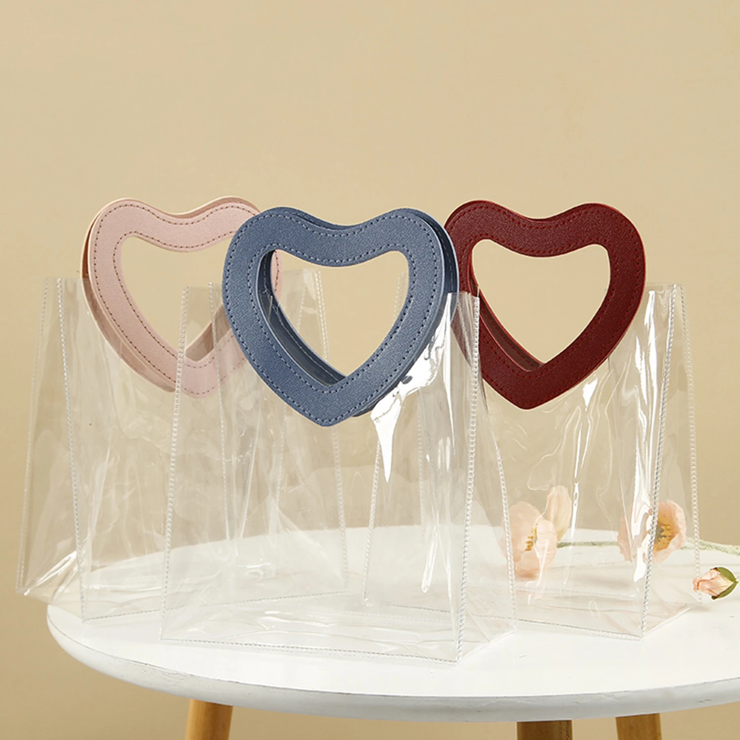 1 PC Heart Portable Transparent Pvc Tote Bag Ornament Candy Gift Bag Valentine'S Day Birthday Party Packaging Box Supplies