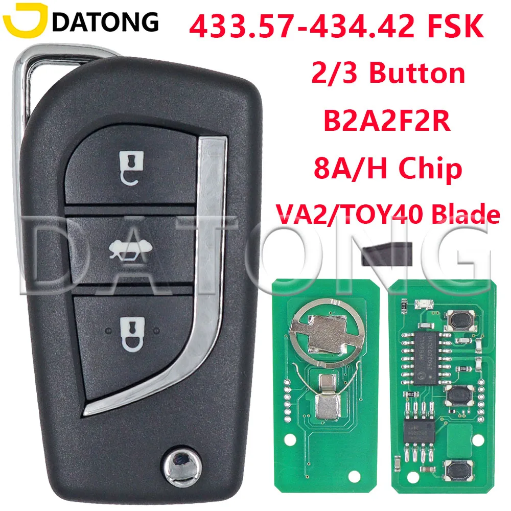 

Datong 433.57-434.42 FSK B2A2F2R 8A Chip Flip Car Remote Key Fob For Toyota Yaris Corolla Cross HV RAV4 2020 2021 2022 2023 2024