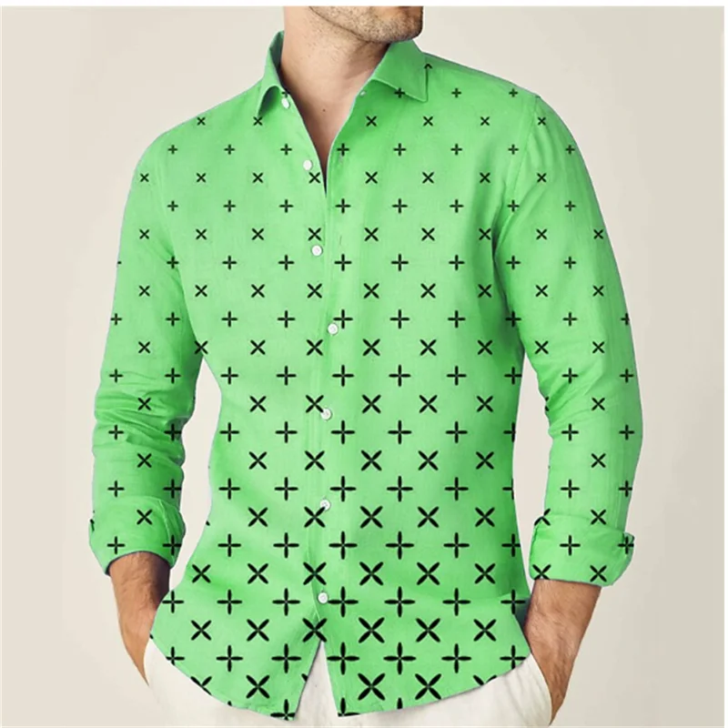 Camisa Masculina com Estampa Geométrica Manga Longa, Camisa Monocromática, Streetwear Azul, Top Casual Designer, Moda Rua, Exterior, Nova