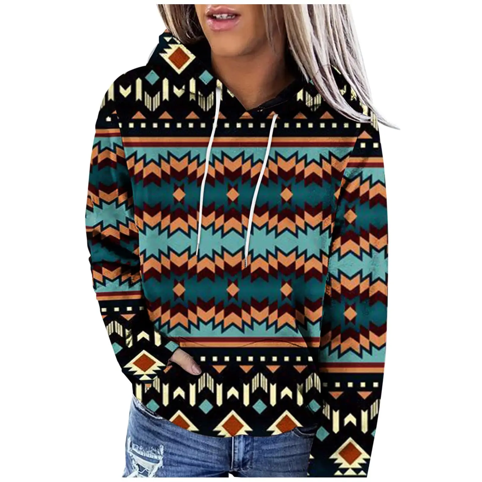 Aztec Western Hoodies Ethnic Style 3D Print Women Retro Streetwear Oversized Pullovers Hoodie Hooded Sweatshirts Woman Clothing