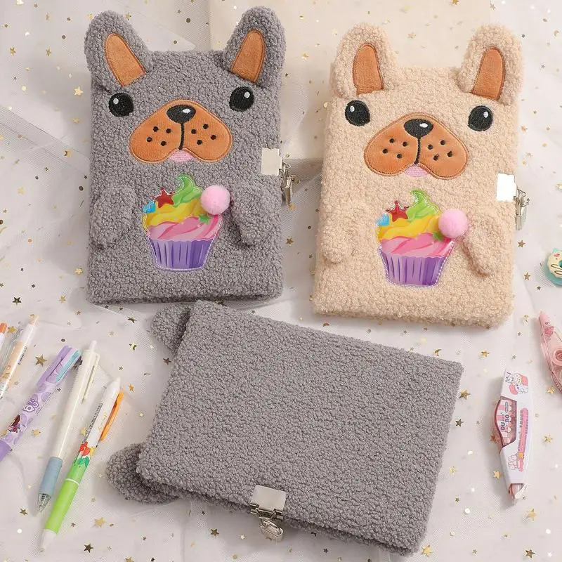 Cuaderno con cerradura y llave, bonito diario de perro de peluche, bonito diario con cerradura y llave para niñas, diario de perro de peluche con cerradura para mujeres