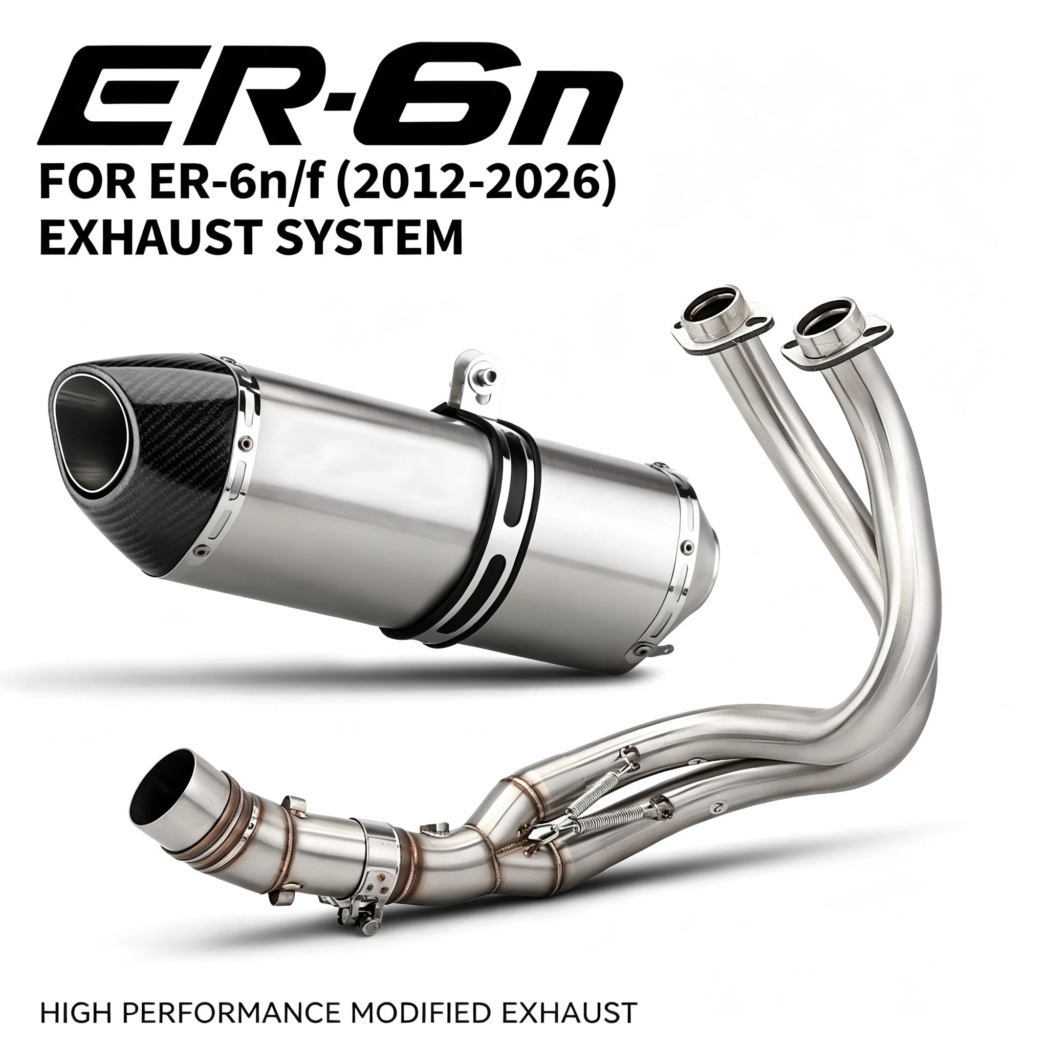 51MM Full Exhaust System For ER6N Versys 650 Z650 Ninja 650 Front Middle Link Pipe tubos de escape moto with 2 oxygen sensors