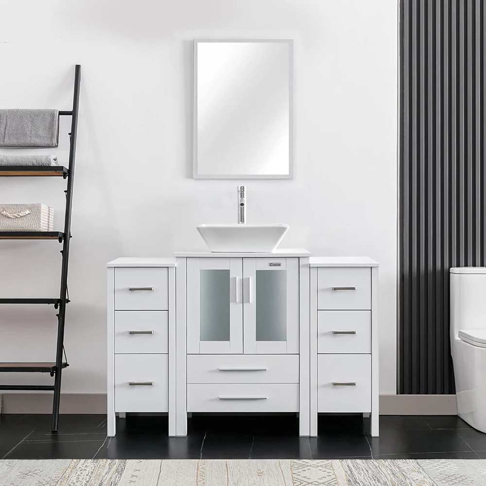 *48 Inch Free Standing Bathroom Vanity Storage Cabinets with Sink and 2 Set Side Cabinets Combo