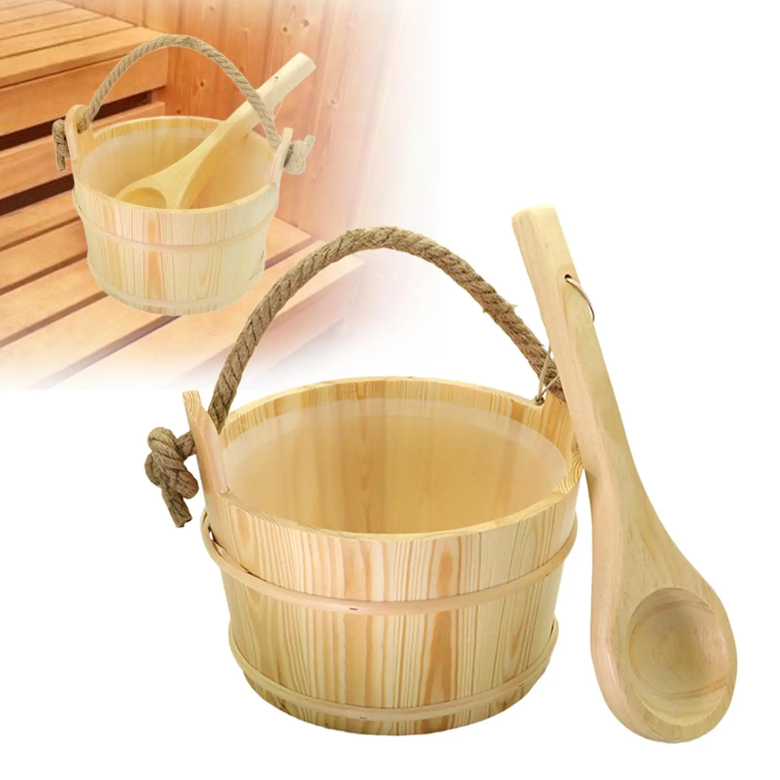 Sauna Bucket with Ladle Handmade Sauna Essential Sauna Accessories Sauna Starter Kit for SPA Sauna Heater Winter Bathing Shower