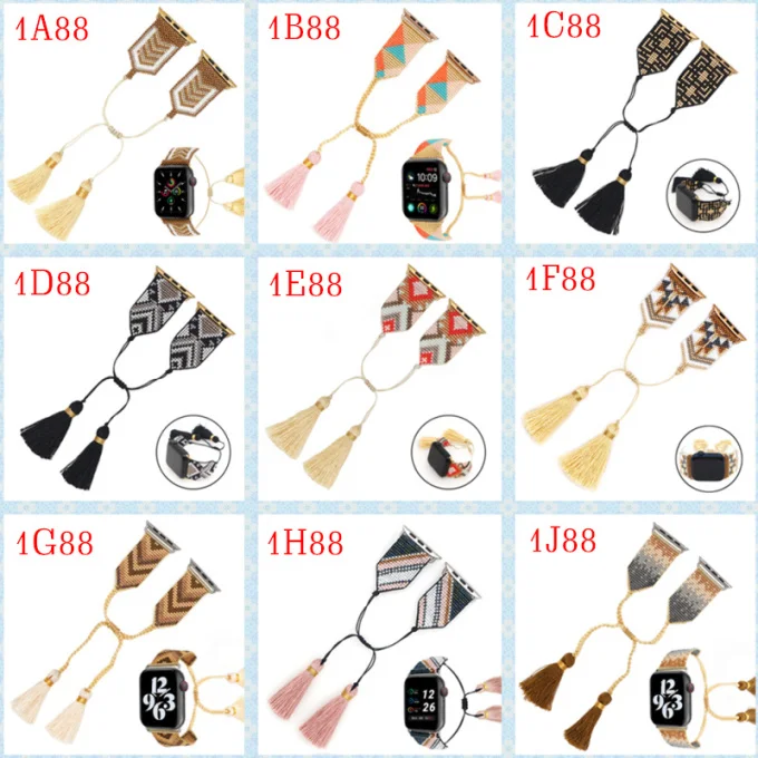 Fhx-66u Women's Smart Watch Band Bracelet Jewelry Beaded For Apple watch 7 6 5 4 42-44-45mm Watch with Tassel 5pcs/lot