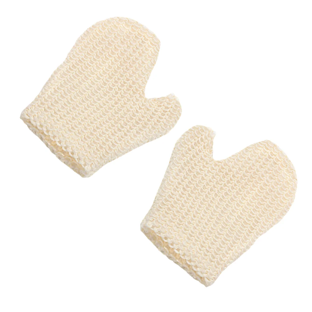 2 Pcs Bath Towels Sisal Gloves Shower Scrub Brush Body Cleaning White Bathing Exfoliating Mitten Miss