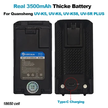 Echte 3500Mah Quansheng UV-K5 UV-K6 Walkie Talkie Thicke Batterij 18650 Cel Type-C Opladen UV-K58 UV-5R Plus Vervangende Batterij