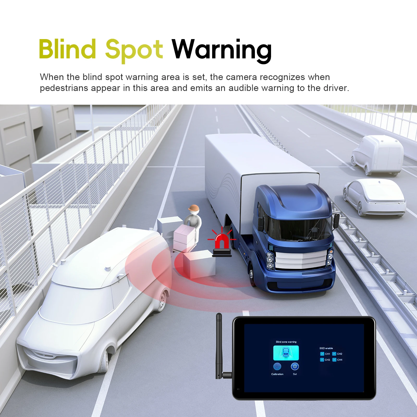 Podofo Digital Wireless 2x Solar Reverse Cameras with 7'' BSD DVR Night Vision IP68 Waterproof for Truck Bus RV Factory