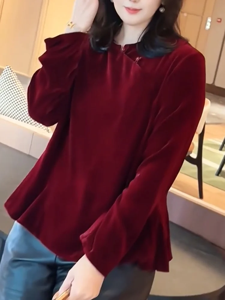 

Новый китайский бархатный топ на пуговицах, универсальный топ больших размеров Ele для похудения, осень 2021, женская модная внутренняя одежда
