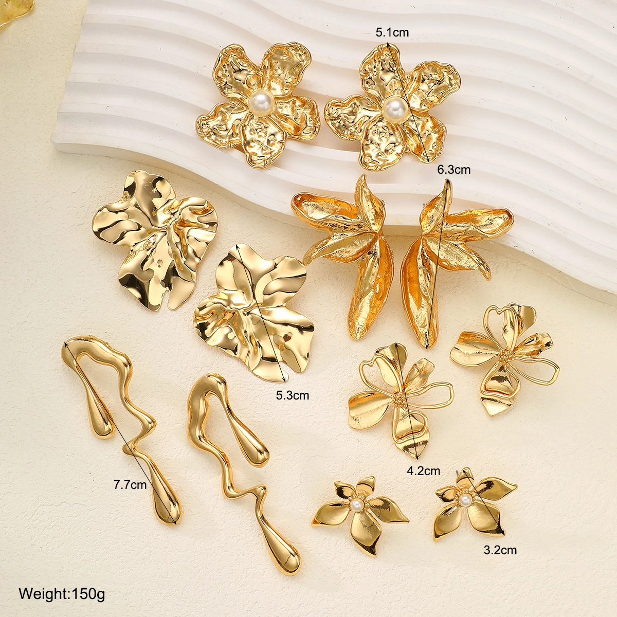 12 قطعة مجموعة أقراط زهرة هندسية خمر للنساء موضة أنيقة الذهب اللون اللؤلؤ غير النظامية ورقة قطرة الماء ترصيع المجوهرات #6