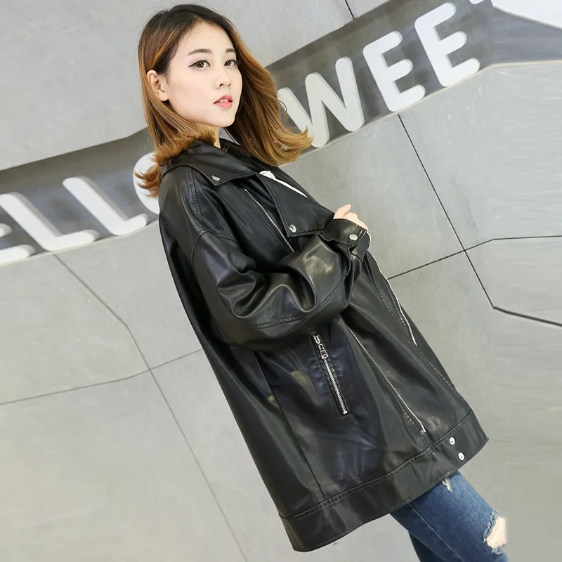 Fashion Thicken Leather Fur Women's Coat 2024 Winter Long Sleeve Mid-length Coats Female Street Solid Lady Bike Jacket T515