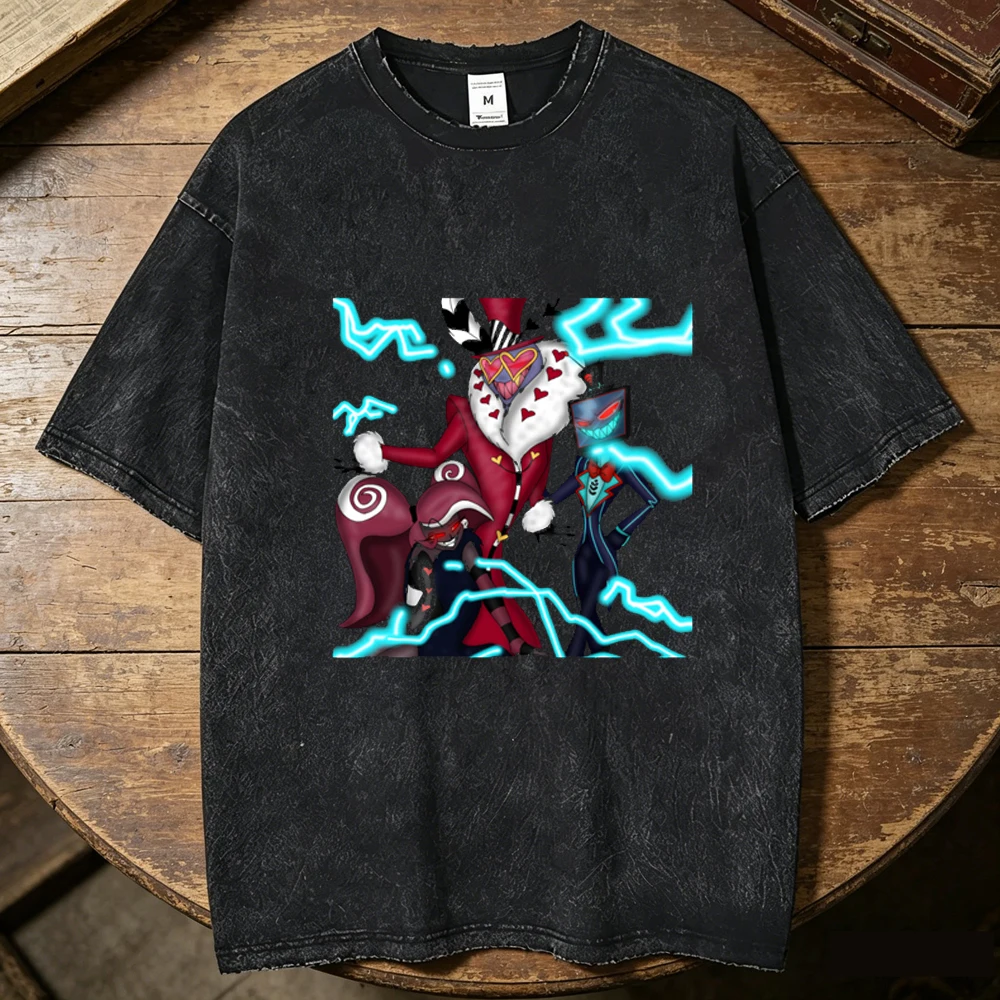 Hazbin Hotel cotton Vintage Washed shirt teen Gothic Trendy Digital University Comfortable Comfortable Y2k Classic Vintage 2000s
