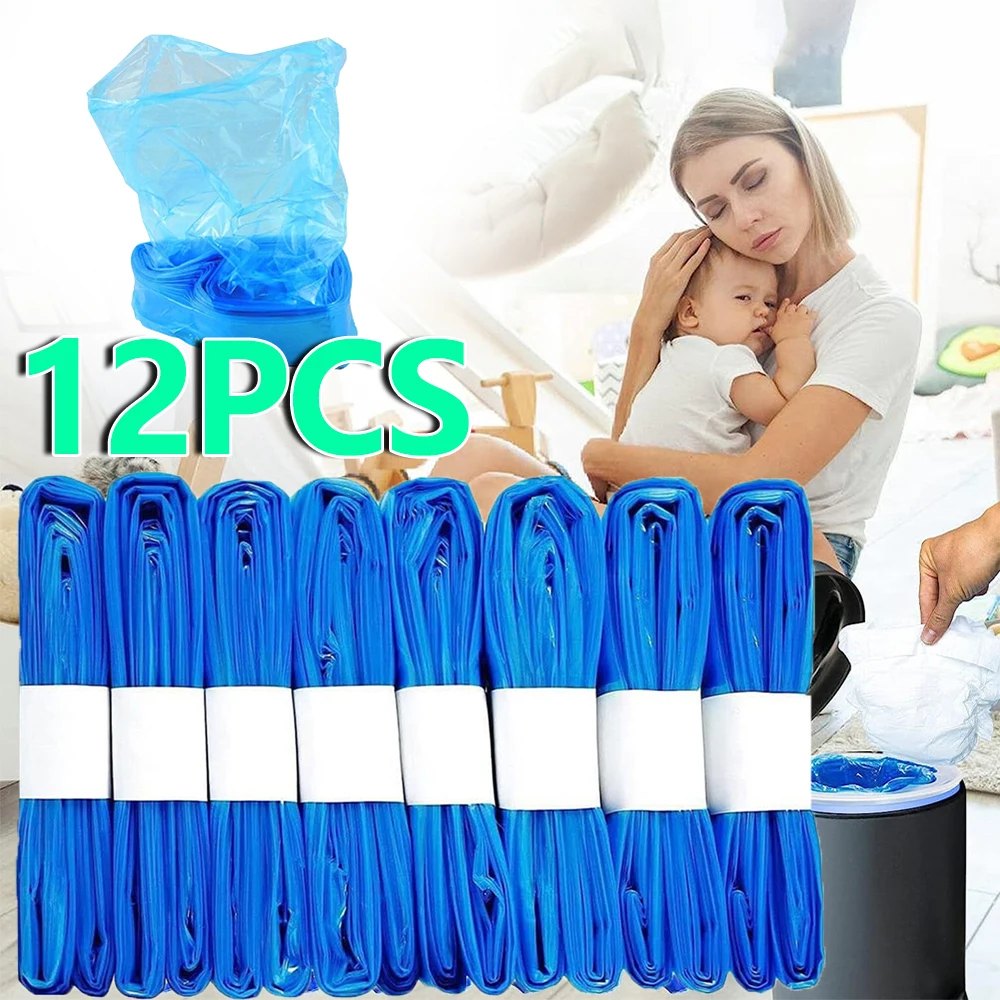 12pcs Bady Diaper Refill Bags Blue Nappy Bin Liners for Angelcare Tommee Tippee Trash Bucket Replacement Liners Garbage Bags