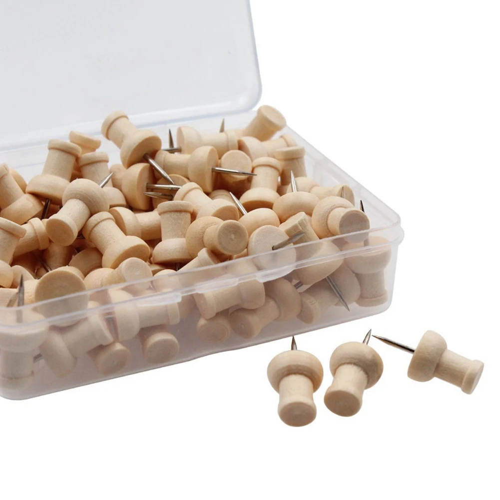 80 Pcs H-Shape Wood Decorative Push Pins & 50 Pcs Push Pins With Wooden Clips Thumbtacks