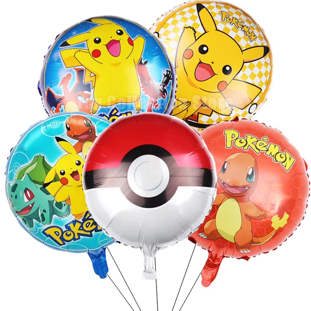 

Pokemon 5Pcs Round Foil Ballon Boy Birthday Family DIY Scene Layout Party Accessories Pet Cartoon Baby Shower Decoration Supplie