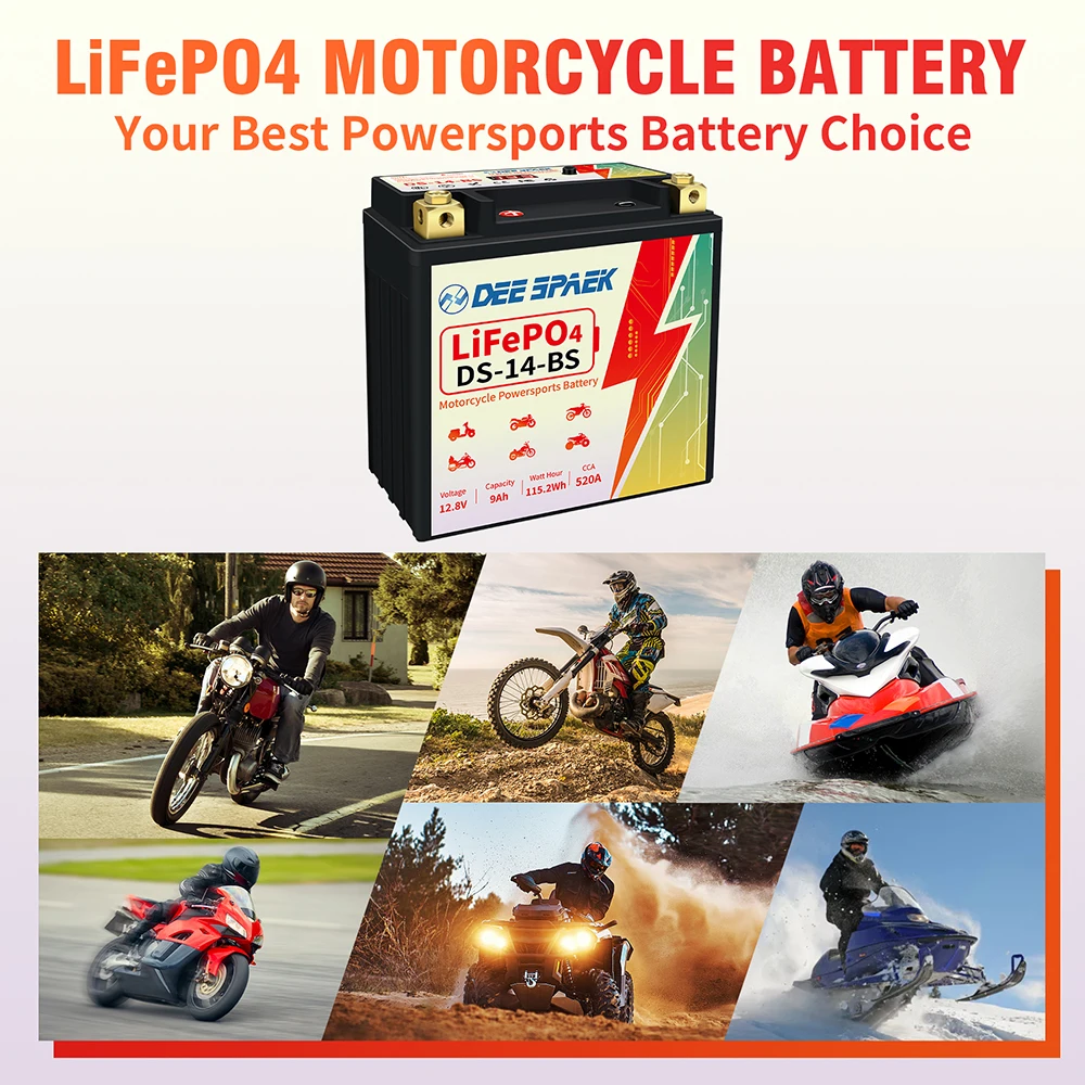 Motorcycle Lithium Iron Phosphate Battery 12V 520CCA LifePO4 Motorbike Rechargeable Battery 14-BS for UTV ATV Autocycle Snowbike