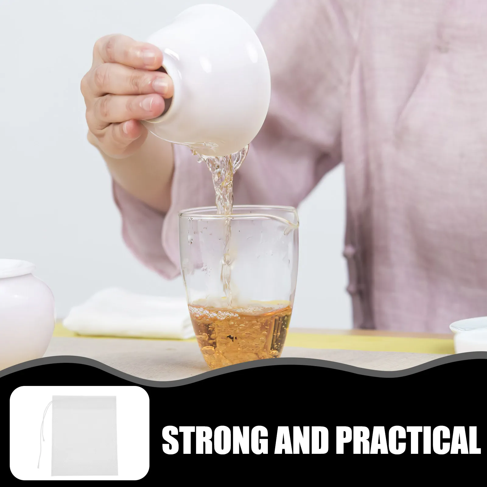 100Pcs Lightweight Drawstring Strainer Bags Reusable Soup Tea Filter Bags for Spices Coffee Herbs Nuts Biscuits Loose Tea