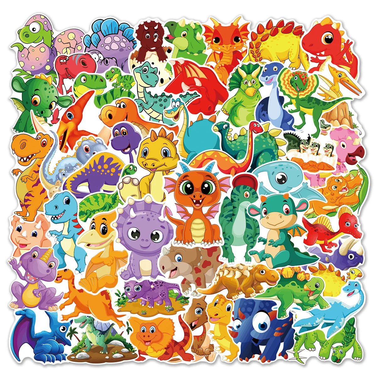 60Pcs/Bag Cartoon Cute Dinosaur Graffiti Stickers Non Repeating Car Trolley Case Notebook Waterproof Children's Stickers