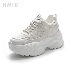 8cm Genuine Leather Synthetic Platform Sneakers Chunky Hidden Heel Women Casual Females Autumn Women Shoes white sneakers 2023
