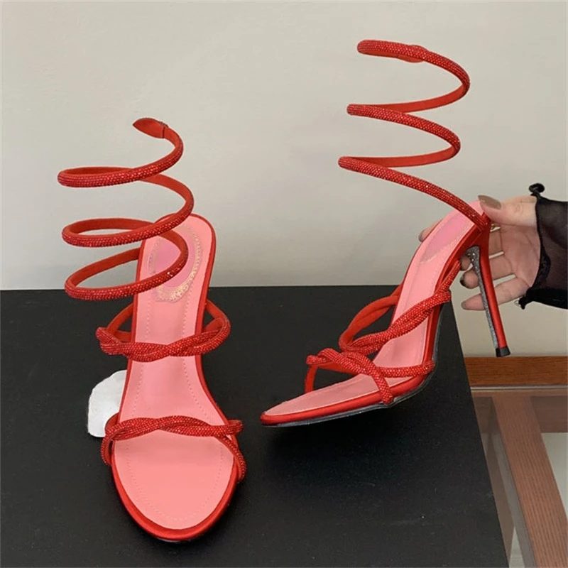 

Aneikeh/2026 летние роскошные женские сандалии-гладиаторы со змеиным ремешком на щиколотке и шпильке, вечерние, банкетные, туфли для выпускного вечера