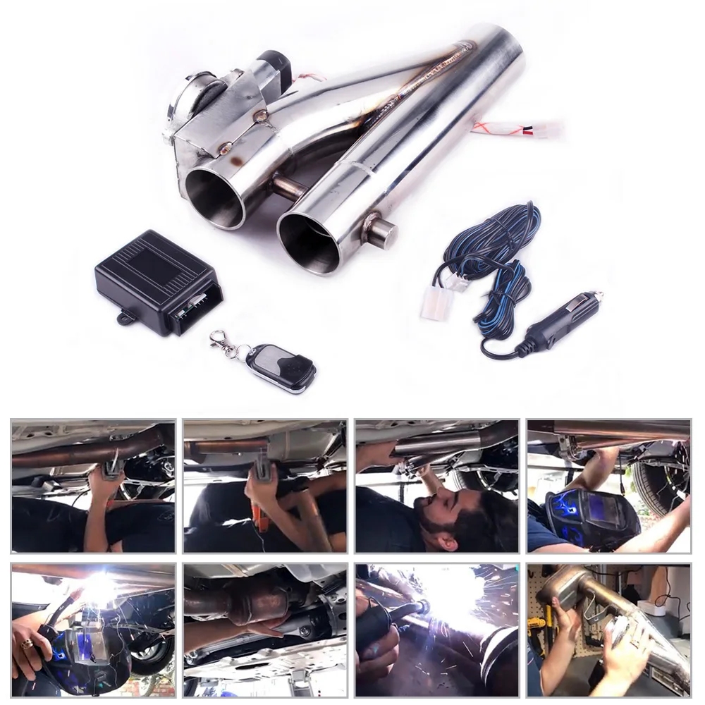 Stainless Steel Headers Y Pipe Double Valves Electric Exhaust CutOut Cut Out Kit Exhaust Pipe RS-BOV055