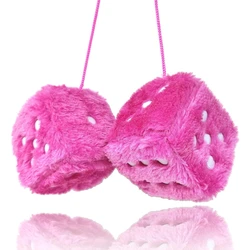Fuzzy Plush Dice for Car Mirror Pair of Retro Pink Dice with White Dots for Car Interior Hanging Ornament Decoration