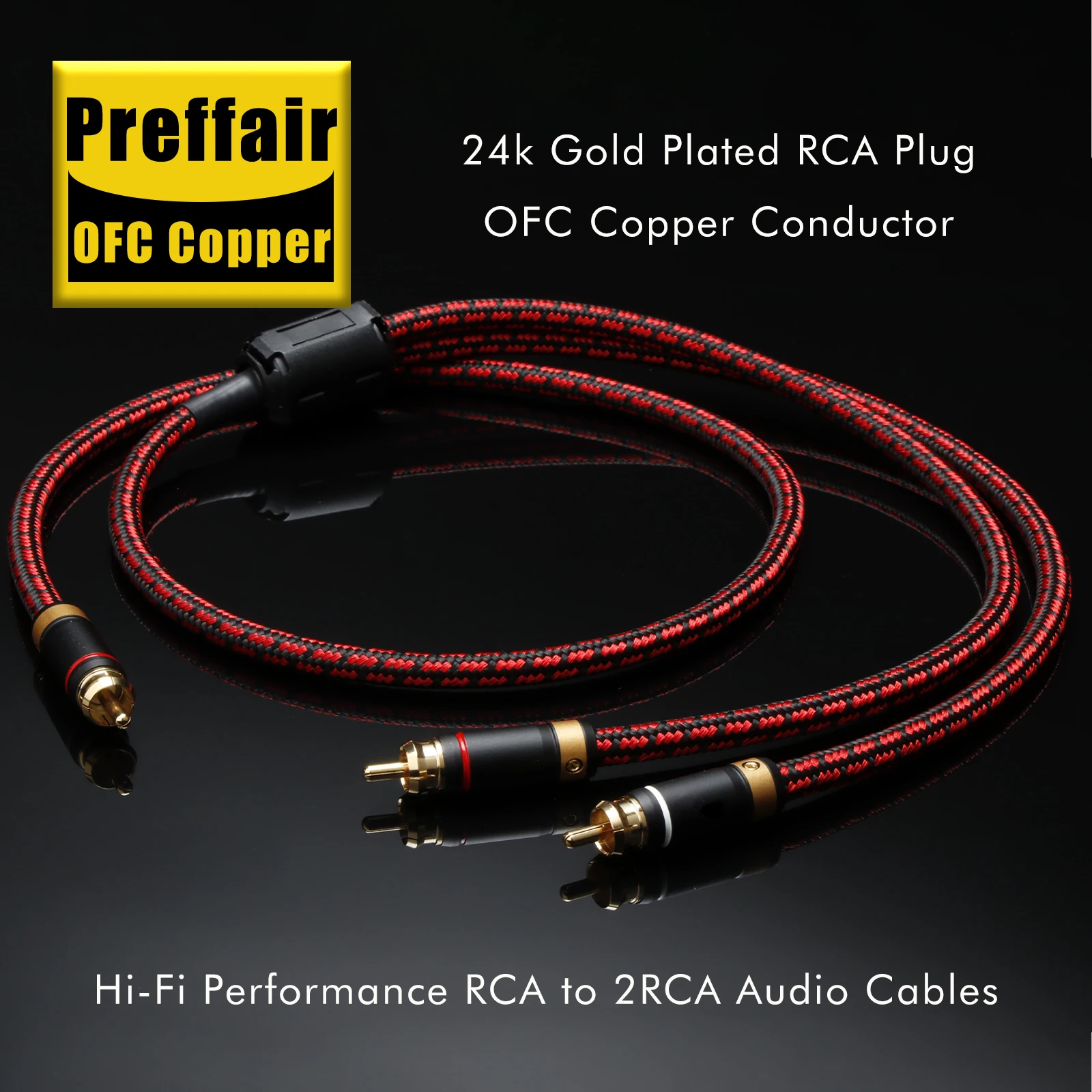 Preffair OFC Copper HIFI Audio Cable Single RCA to Dual RCA Subwoofer Splitter Y Cable Pure Copper One Sub-2 for Better Sound Qu