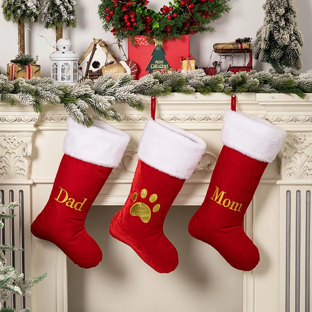 Large Embroidered Letter Combination Christmas Socks Home Holiday Party Fireplace Decoration Pendant Christmas Candy Gift Bag