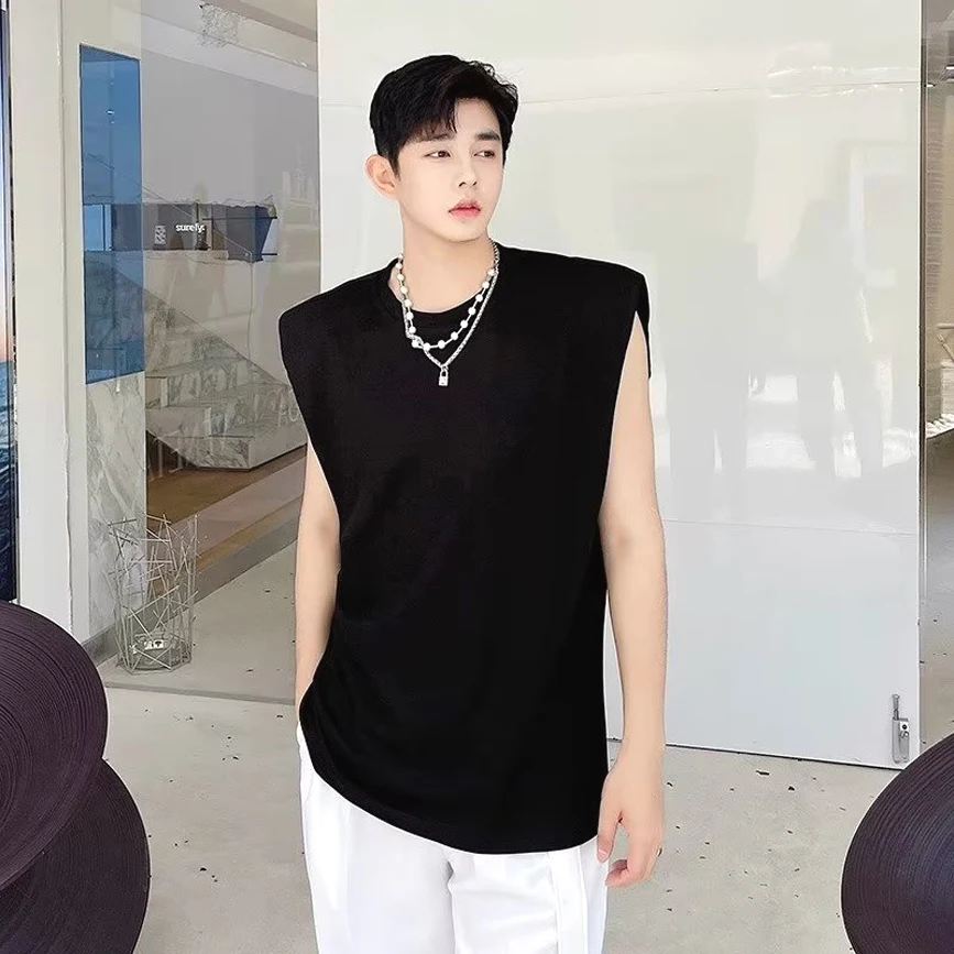 Pure Cotton Pad Shoulder Loose Sleeveless T-Shirt Trendy Men's Fashion  Backless Sports  Vest Youth Summer Popula...