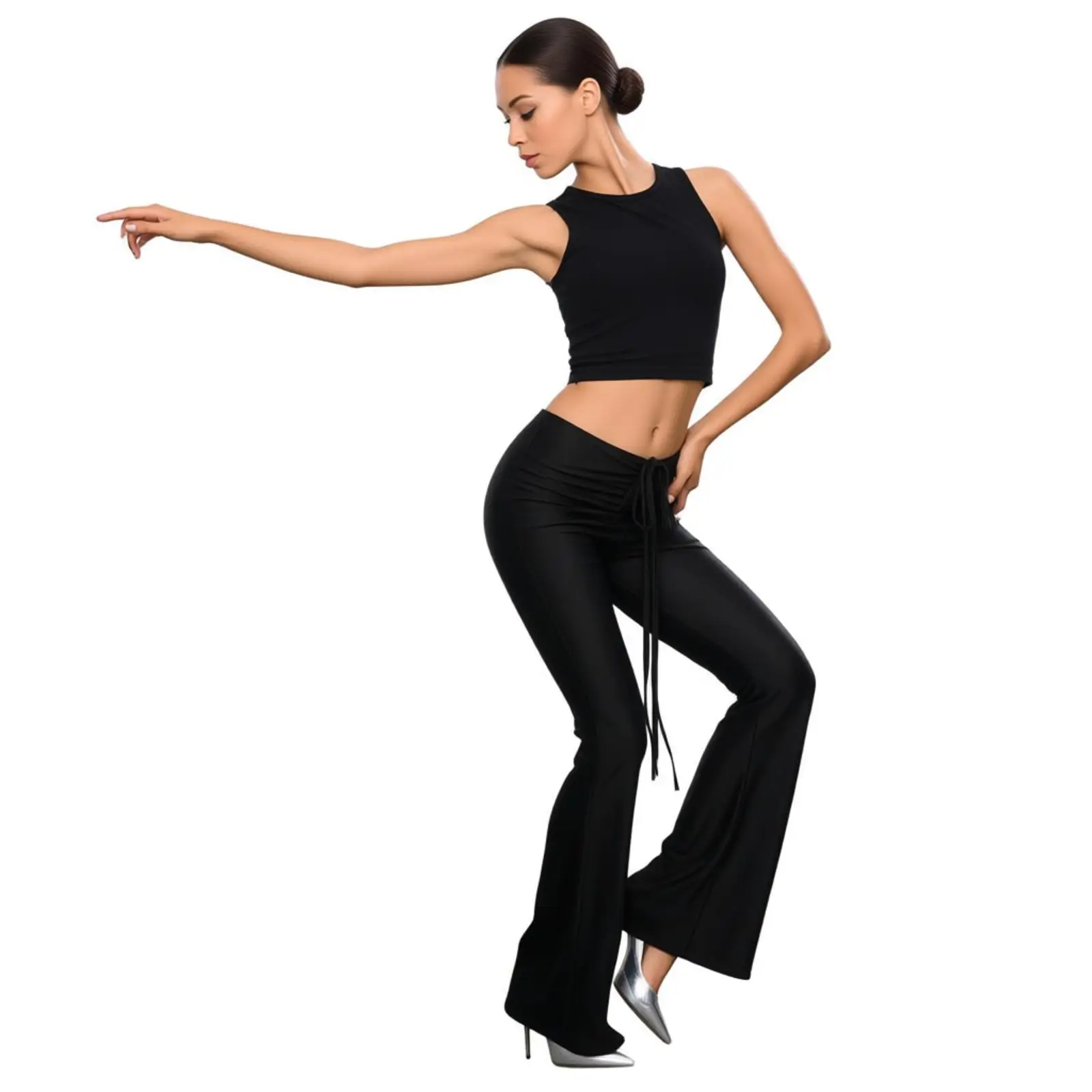 

Womens Flared Pants V-shaped Waist Bell Bottom Long Pants Slim-fit Trousers for Dail Casual High Street Dance Training Trousers
