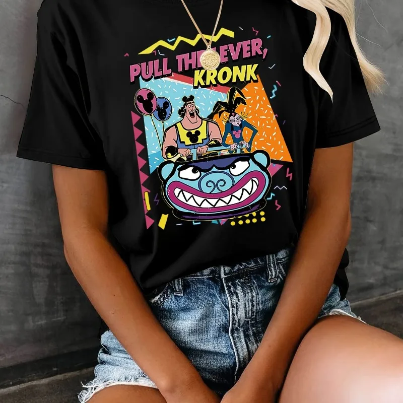 디즈니 레트로 90년대 크론크와 이즈마 풀로드 패턴 여성 티셔츠 여름 신작 남성 및 여성 캐주얼 패션 스트리트웨어