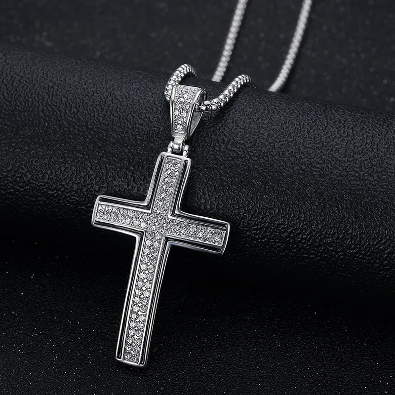 Hiphop Bling Iced Out Rvs Cross Hangers Ketting Voor Mannen Rapper Sieraden Goud Zilver Kleur