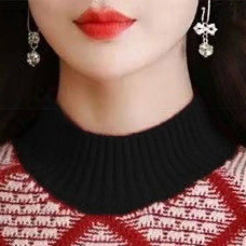 Autumn and Winter Women's Pullover Half High Collar Patchwork Geometric Loose Bottom Fashion Casual Elegant Long Sleeve Tops