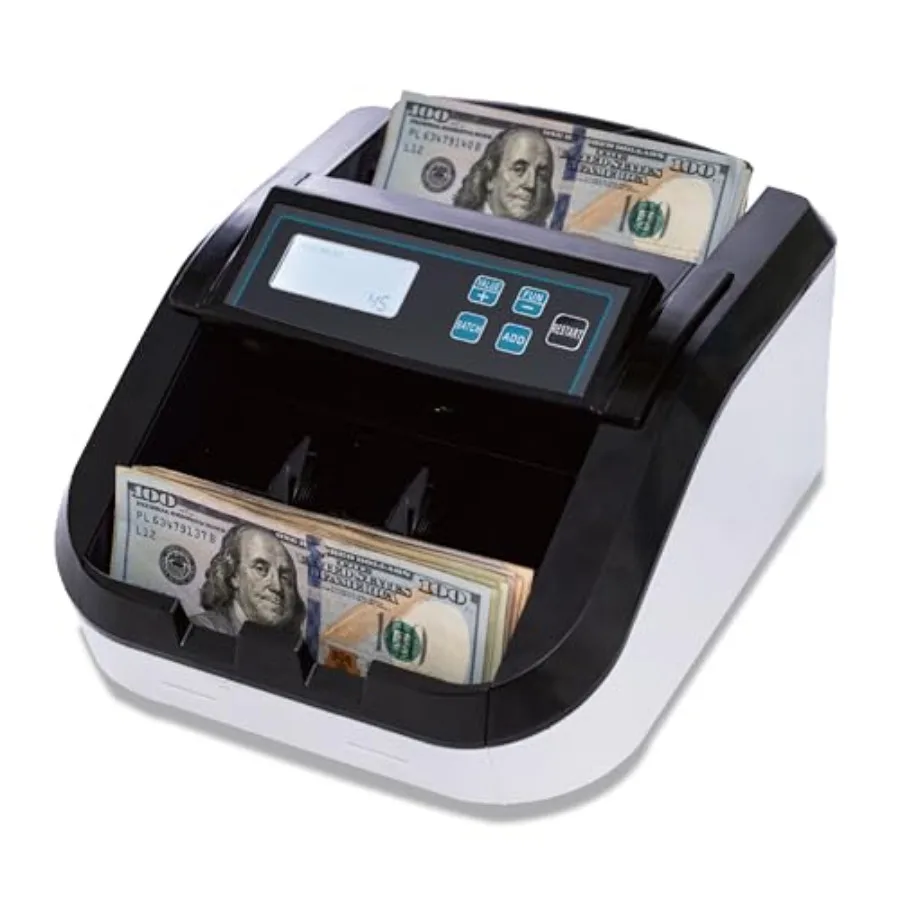 

Bill Counter Machine for USD H-308 with LCD Display, UV/MG/IR Detection, Batch Value Count Modes, 1100 pcs/min, Black Plastic H
