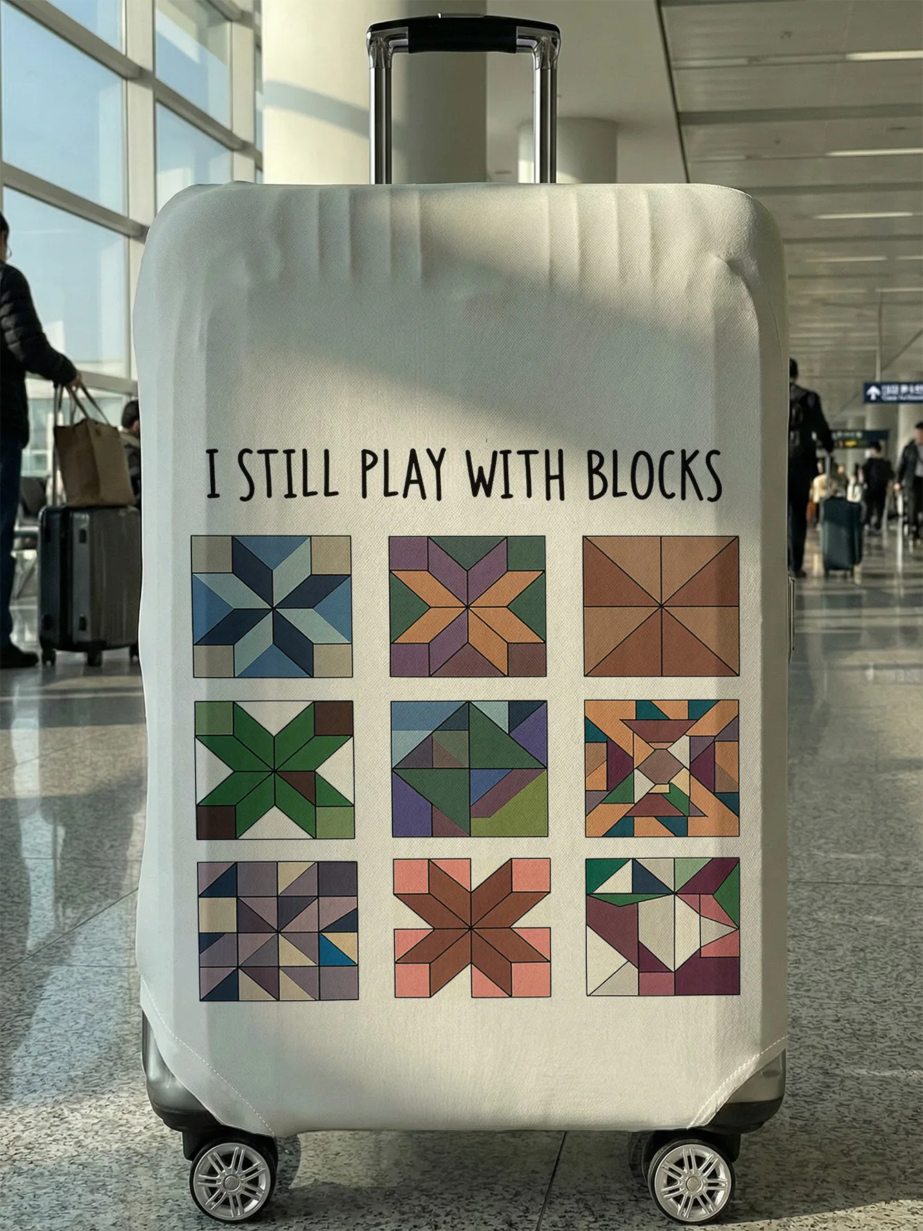 

Fun Quilt Block Pattern Print Luggage Cover, Suitable for 18-32 Inch Luggage Cover, Luggage Handle Glove, Travel Accessories