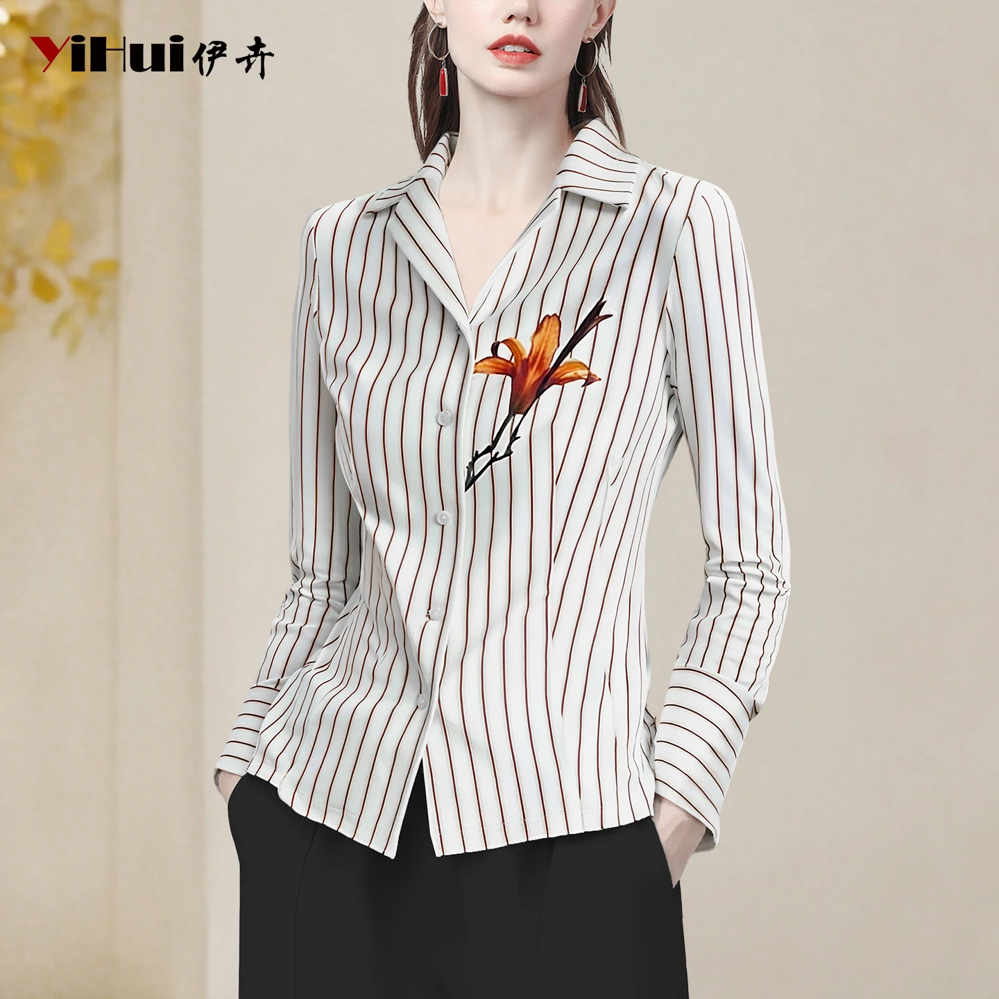 

Женская белая полосатая рубашка с длинным рукавом и топы на пуговицах с цветочным принтом, осень 2022, новые модные повседневные утягивающие блузки