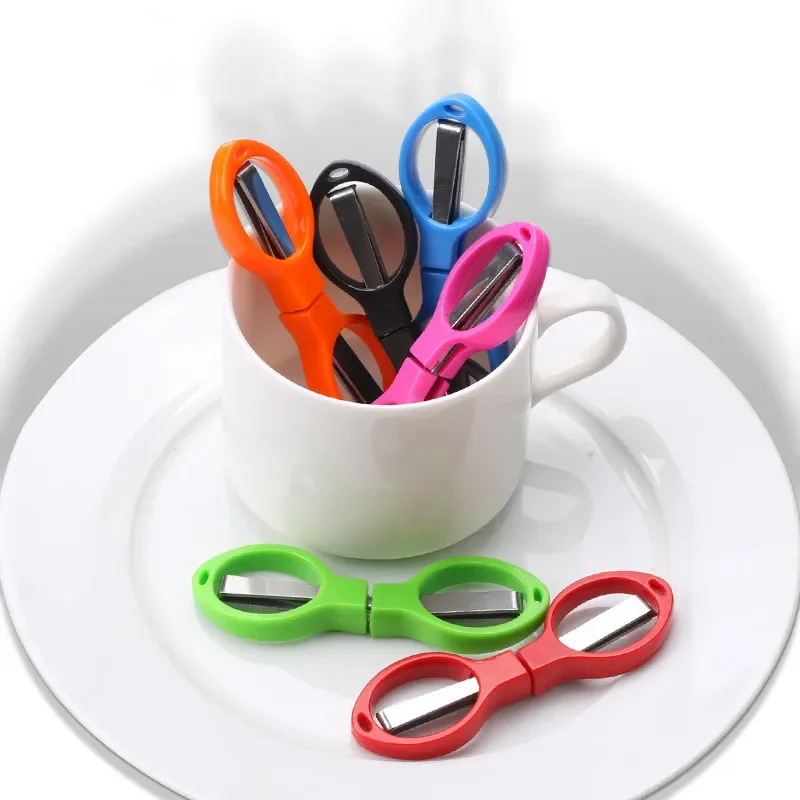 Cute 8 Words Folding Scissors Plastic Handle Stainless Steel Student Classroom Learning Tools Mini School Supplies Micro Scissor