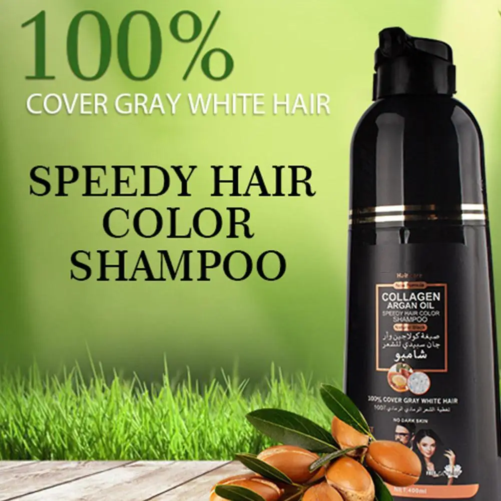 3-in-1 Collagen Argan Oil Shampoo Long-Lasting Black Hair Dye Shampoo for Men Women Nourishes Colors Gray Hair, 500ml Formula view 4