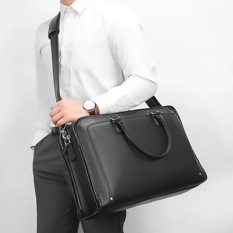 

Business Bag Leather men's briefcase 17" 15.6 inch luxury designer handbag man extra large capacity computer Crossbody