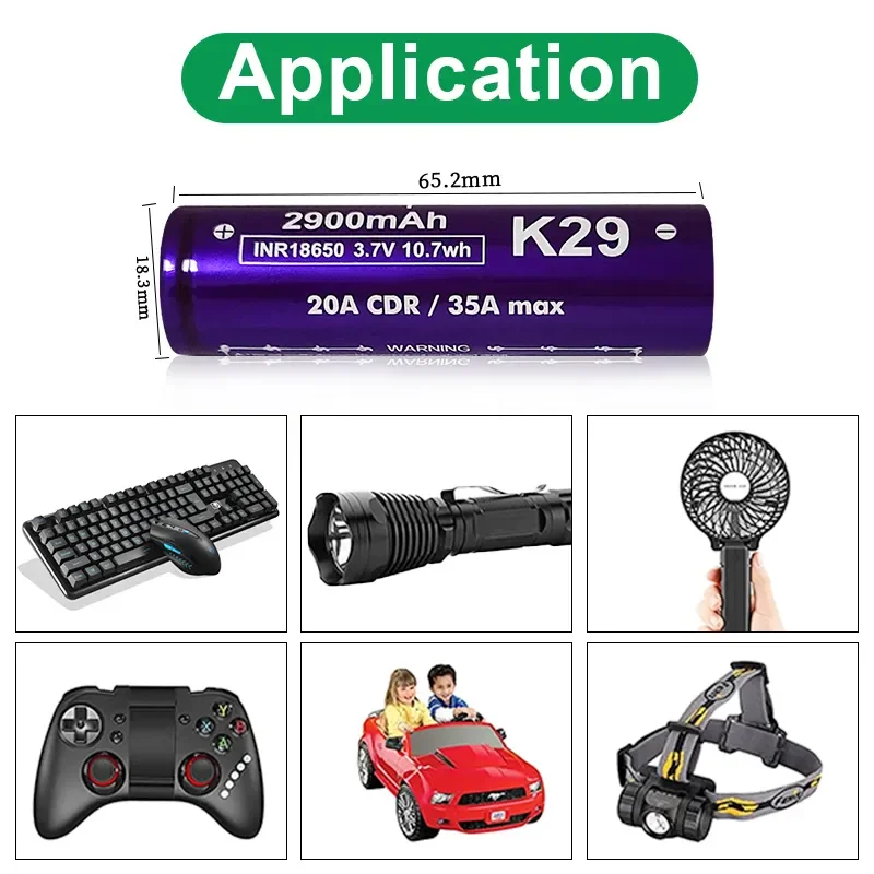 Оригинальная литиевая батарея высокой мощности Vapcell K29 INR18650, 2900 мАч, CDR 20A, макс. 35A, 3,7 В, перезаряжаемая батарея для фонарика BoxMod