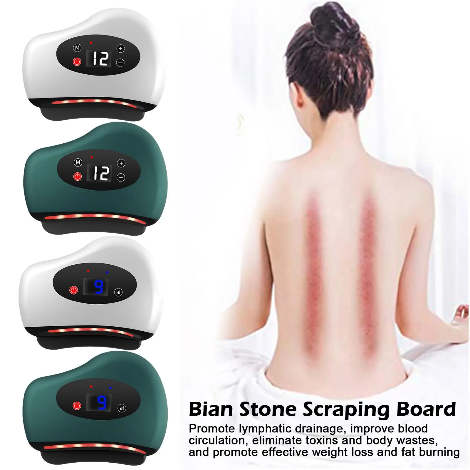 Electric Scraping Board Massage Stone Gua Sha Scraper Compress Device Tool RelaxationMassage Vibration Facial Lifting Hot E0F9