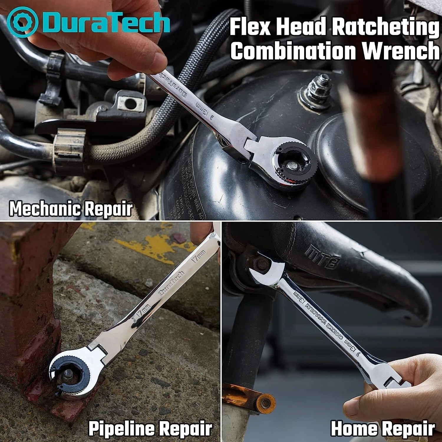 Set di utensili manuali Set di chiavi a cricchetto da 6 pezzi con testa flessibile metrico include borsa organizer