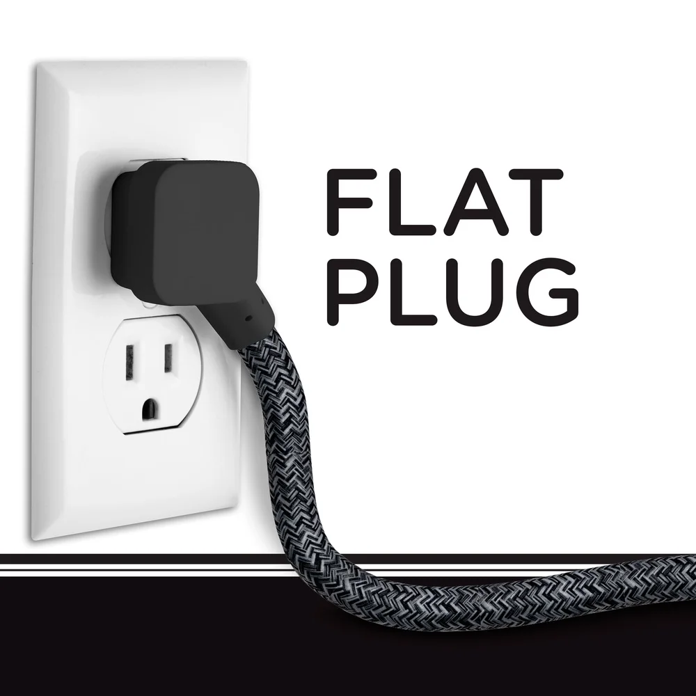 10ft Braided Extension Cord 3 Outlets Surge Protection Flat Plug Durable Fabric Cover Home Office Décor Power Strip